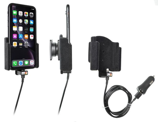 Uchwyt do Apple iPhone Xr z wbudowanym kablem USB oraz ładowarką samochodową