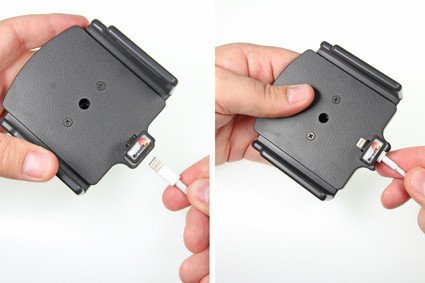 Uchwyt regulowany do Apple iPhone 6s Plus w futerale lub obudowie o wymiarach: 75-89 mm (szer.), 2-10 mm (grubość) z możliwością wpięcia kabla lightning USB