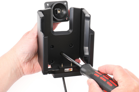 Aktywny uchwyt PogoPin do stałego montażu na CipherLab RS38 w gumowym etui i z chwytem pistoletowym