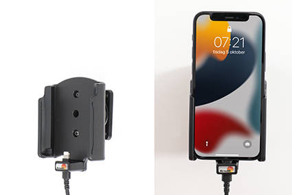Uchwyt do Apple iPhone 13 mini z wbudowanym kablem USB oraz ładowarką samochodową