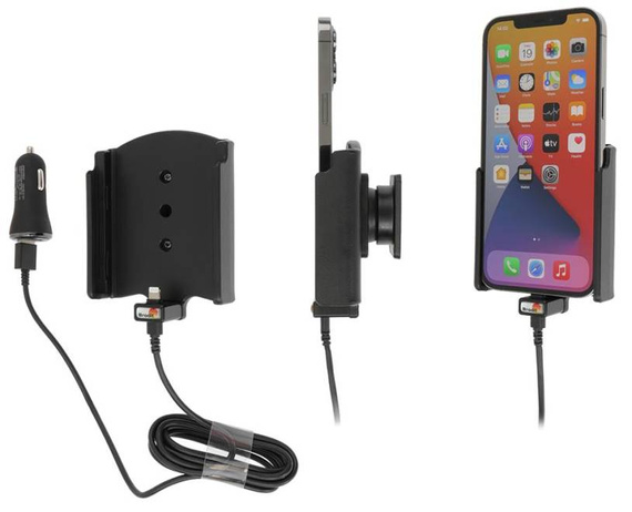 Uchwyt do Apple iPhone 12 Pro Max z wbudowanym kablem USB oraz ładowarką samochodową