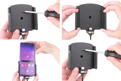 Uchwyt uniwersalny aktywny do instalacji na stałe do Samsung Galaxy S22+ bez futerału oraz w futerale lub etui o wymiarach: 75-89 mm (szer.), 2-10 mm (grubość)