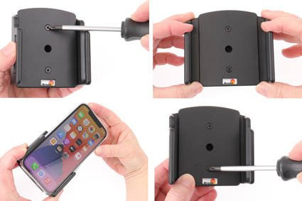 Uchwyt uniwersalny regulowany do Apple iPhone 12 bez futerału oraz w futerale lub etui o wymiarach: 70-83 mm (szer.), 6-10 mm (grubość).