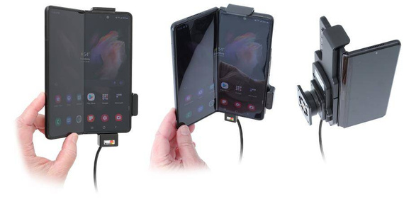 Uchwyt do Samsung Galaxy Z Fold4 5G z wbudowanym kablem USB oraz ładowarką samochodową.