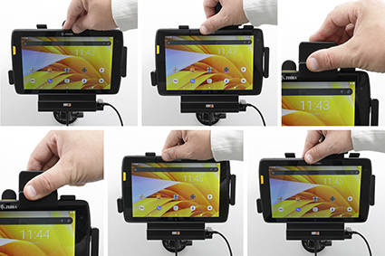 Uchwyt aktywny o wzmocnionej konstrukcji do Zebra ET45 8.0 z modułem komunikacyjno-ładującym i blokadą sprężynową.