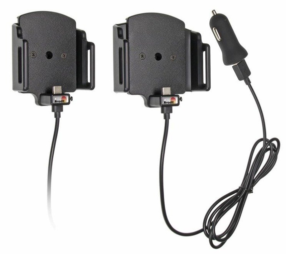 Uchwyt uniwersalny regulowany do OnePlus 7 w futerale lub etui o wymiarach: 62-77 mm (szer.), 9-13 mm (grubość) z wbudowanym kablem USB-C oraz ładowarką samochodową