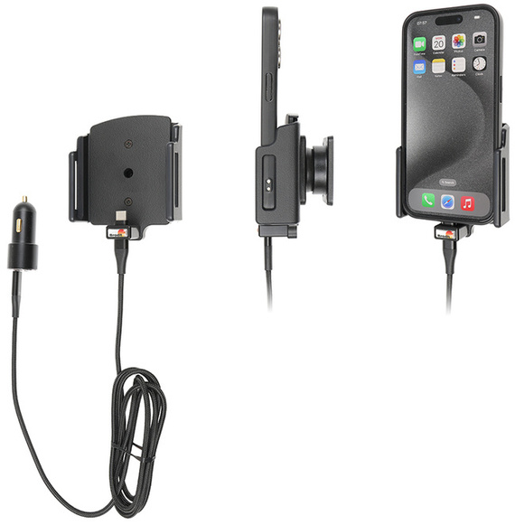 Uchwyt aktywny z kablem USB-C do Apple iPhone 17 w futerale lub bez o wymiarach: 70-83 mm (szer.), 8-12 mm (grubość).