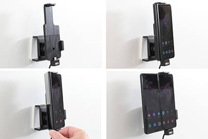 Uchwyt do Samsung Galaxy Z Fold4 5G z wbudowanym kablem USB oraz ładowarką samochodową.