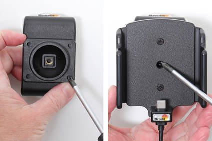 Uchwyt uniwersalny regulowany do Samsung Galaxy S22+ bez futerału oraz w futerale lub etui o wymiarach: 75-89 mm (szer.), 2-10 mm (grubość) z wbudowanym kablem USB-C oraz ładowarką samochodową