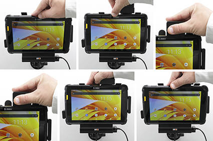 Uchwyt aktywny o wzmocnionej konstrukcji do Zebra ET40 8.0 z modułem komunikacyjno-ładującym i blokadą sprężynową.