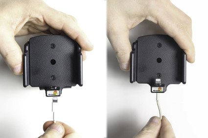 Uchwyt regulowany do Apple iPhone X w futerale lub obudowie o wymiarach: 70-83 mm (szer.), 2-10 mm (grubość) z możliwością wpięcia kabla lightning USB