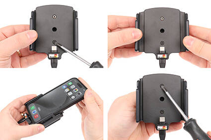 Uchwyt aktywny z kablem USB-C do Apple iPhone 17 w futerale lub bez o wymiarach: 70-83 mm (szer.), 8-12 mm (grubość).