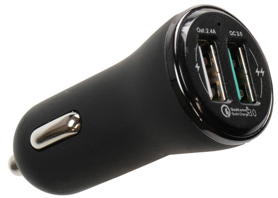 Ładowarka samochodowa do gniazda zapalniczki z dwoma gniazdami USB.