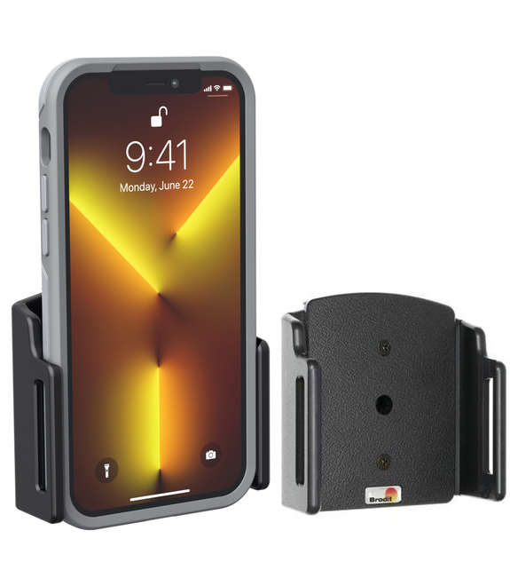 Uchwyt uniwersalny regulowany do Apple iPhone 12 Pro bez futerału oraz w futerale lub etui o wymiarach: 70-83 mm (szer.), 6-10 mm (grubość).