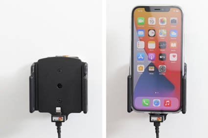 Uchwyt aktywny z kablem USB do Apple iPhone 13 Pro w futerale lub bez o wymiarach: 70-83 mm (szer.), 6-10 mm (grubość).