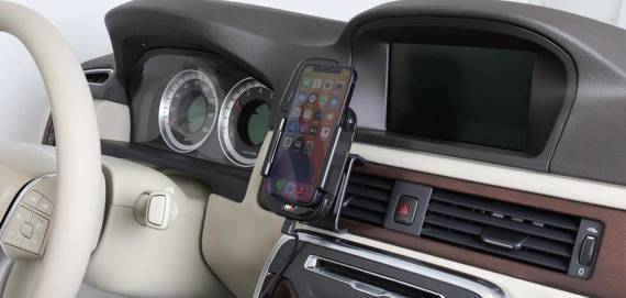 Uchwyt indukcyjny dedykowany do Apple iPhone 12 mini z wbudowanym kablem USB oraz ładowarką samochodową