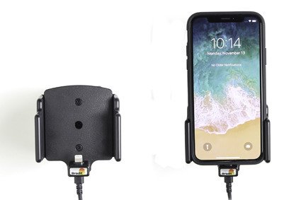 Uchwyt regulowany do Apple iPhone X w futerale lub obudowie z wbudowanym kablem USB oraz ładowarką samochodową